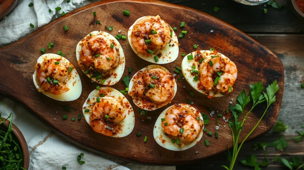 Cajun shrimp deviled eggs beautifully plated