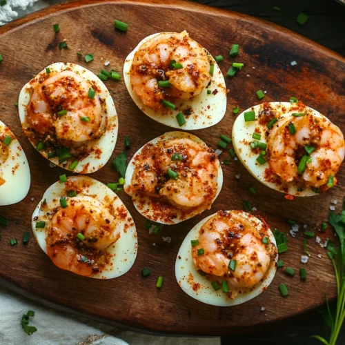 Cajun shrimp deviled eggs beautifully plated