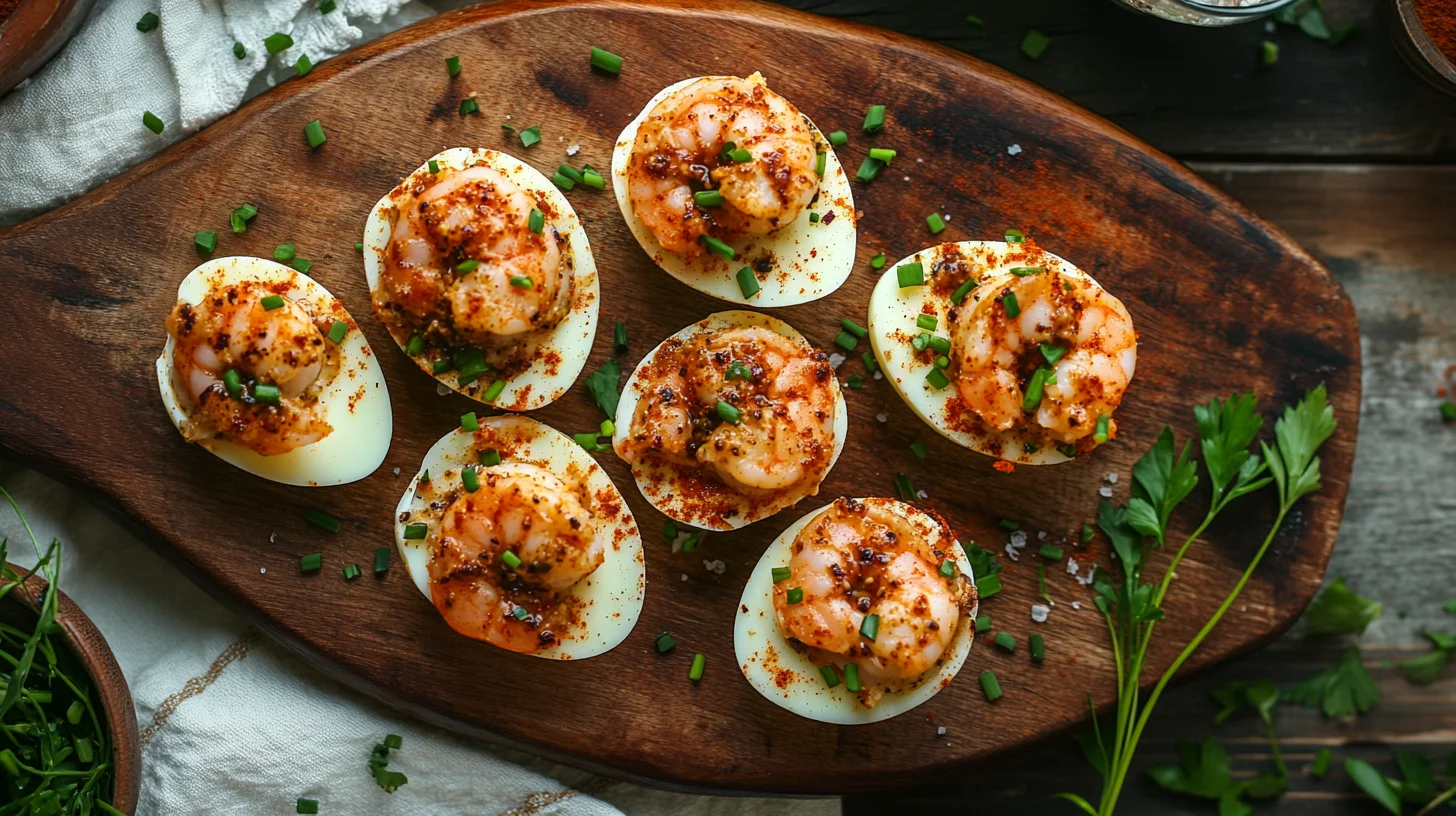 Cajun shrimp deviled eggs beautifully plated