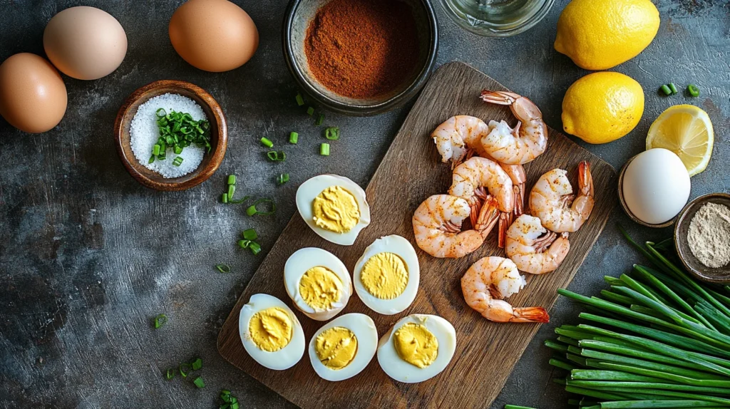 Ingredients for Cajun shrimp deviled eggs