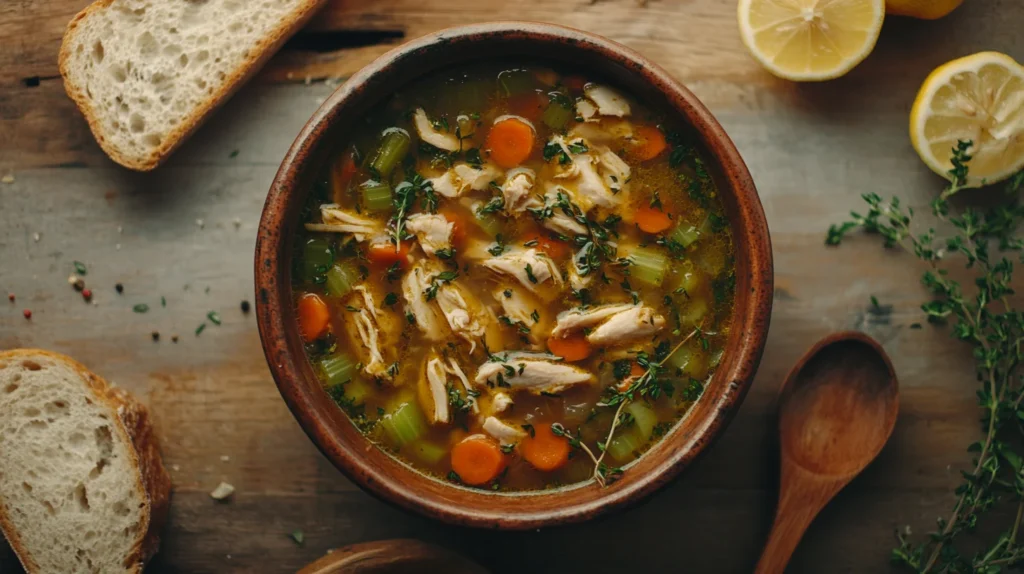 Hearty Italian Penicillin Soup recipe in rustic bowl with herbs