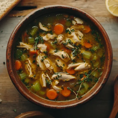 Hearty Italian Penicillin Soup recipe in rustic bowl with herbs